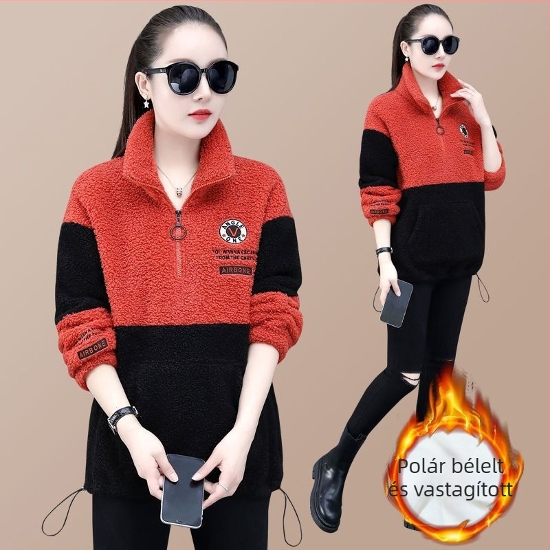 Női akrilból készült bélelt pulóver, 95%+ anyag, Peter Pan gallér, 3/4-ujjak, szirmu ujjak, 2025 ősz