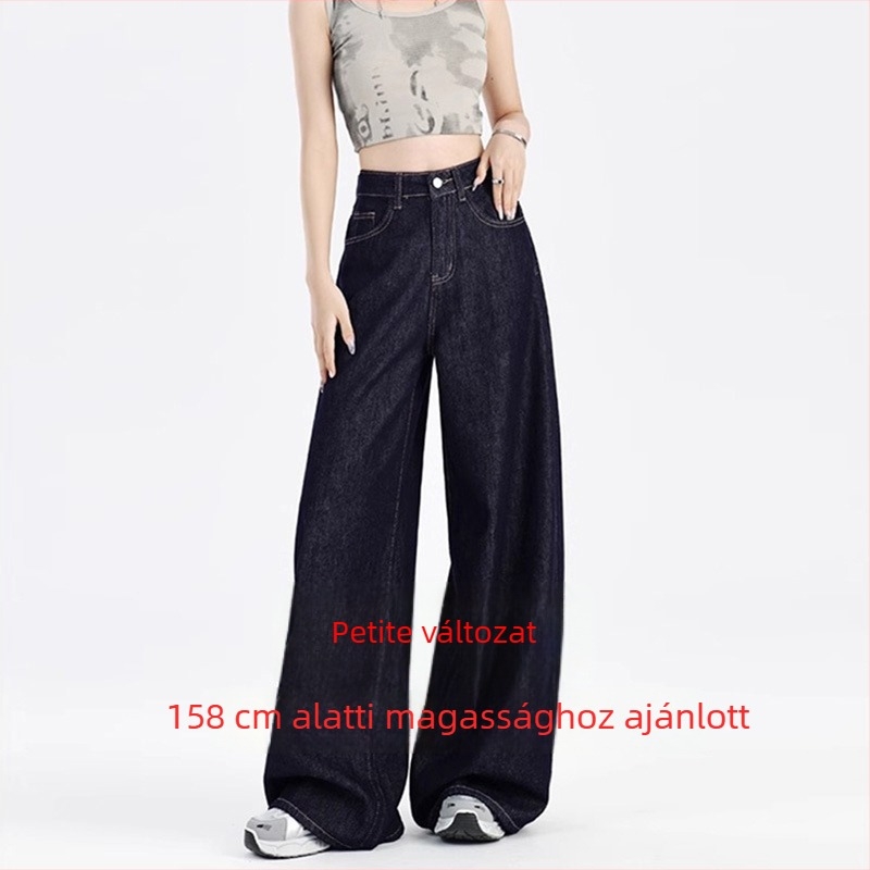 2026-os új modell kék denim széles szárú női farmer, plusz méret, karcsúsít a körte alakú testhez, magas derék, laza és kényelmes stílus