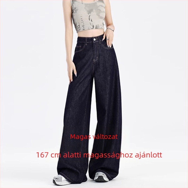 2026-os új modell kék denim széles szárú női farmer, plusz méret, karcsúsít a körte alakú testhez, magas derék, laza és kényelmes stílus