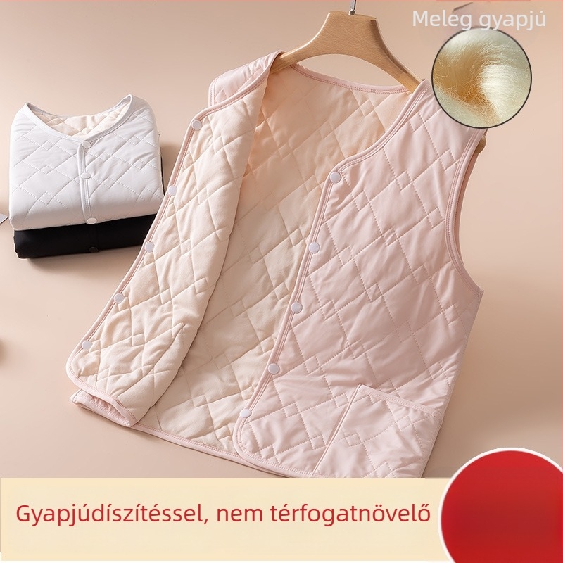 Unisex termikus mellény ősz-télre, poliészter anyagú, kétszeres rétegű, fleece bélés és velúr bélés, V-nyakú