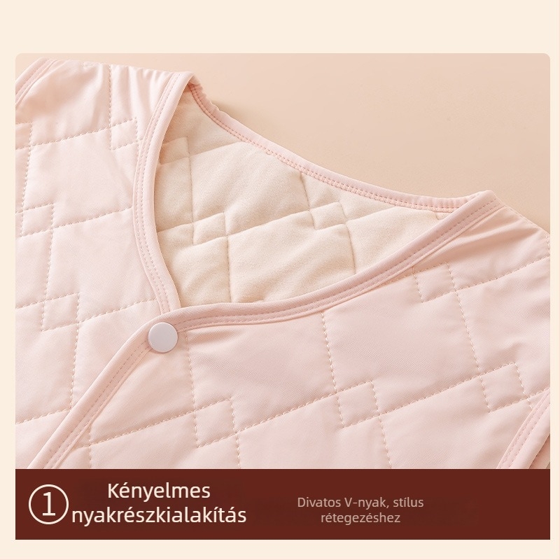 Unisex termikus mellény ősz-télre, poliészter anyagú, kétszeres rétegű, fleece bélés és velúr bélés, V-nyakú