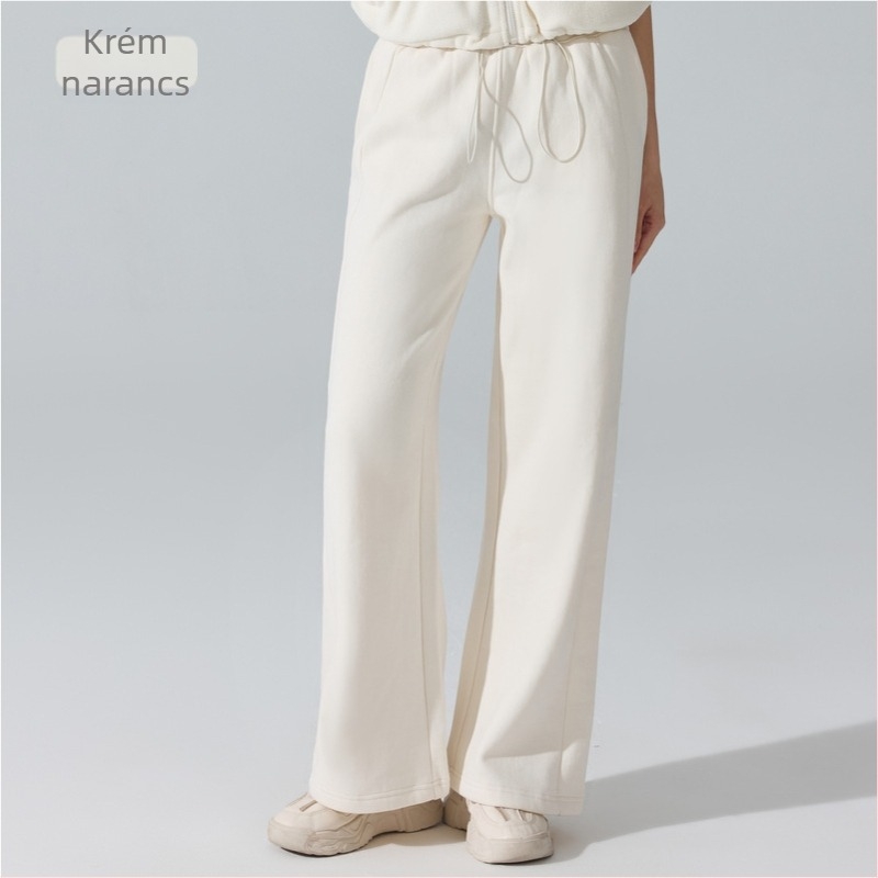 Női vastag melegítő sportnadrág húzókötéllel – laza, egyenes szabású hosszú nadrág futáshoz és edzéshez (téli, tavaszi, őszi szezon)