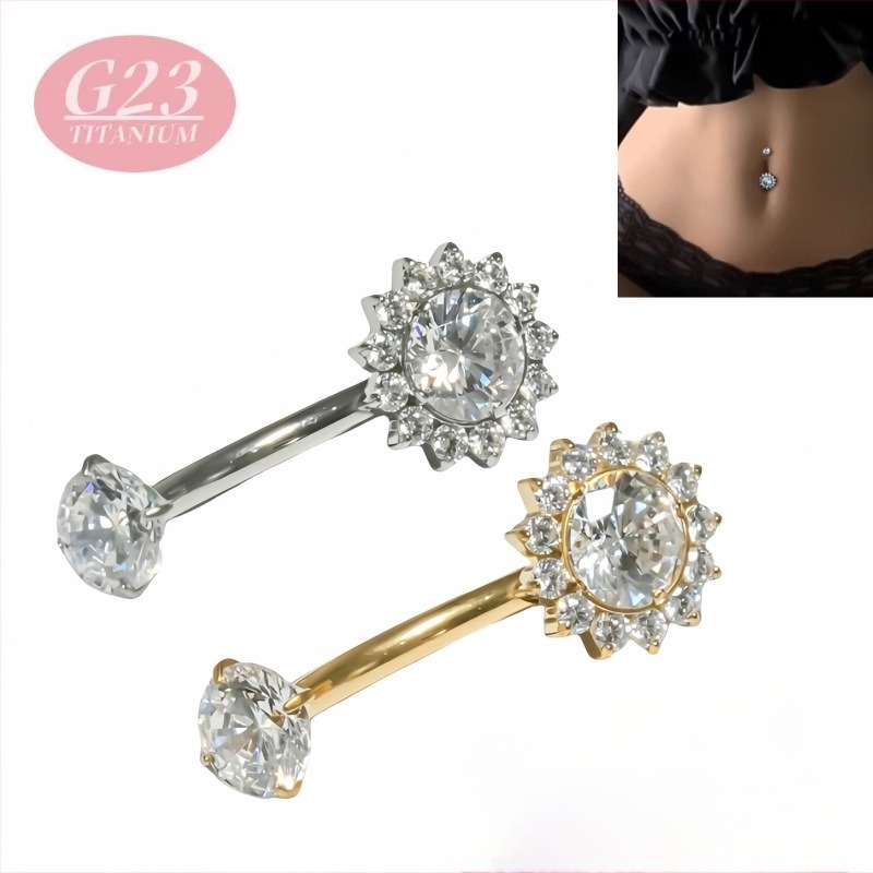 Köldök piercing, virág alak, titánötvözet, 5A cirkón, cirkónia berakás