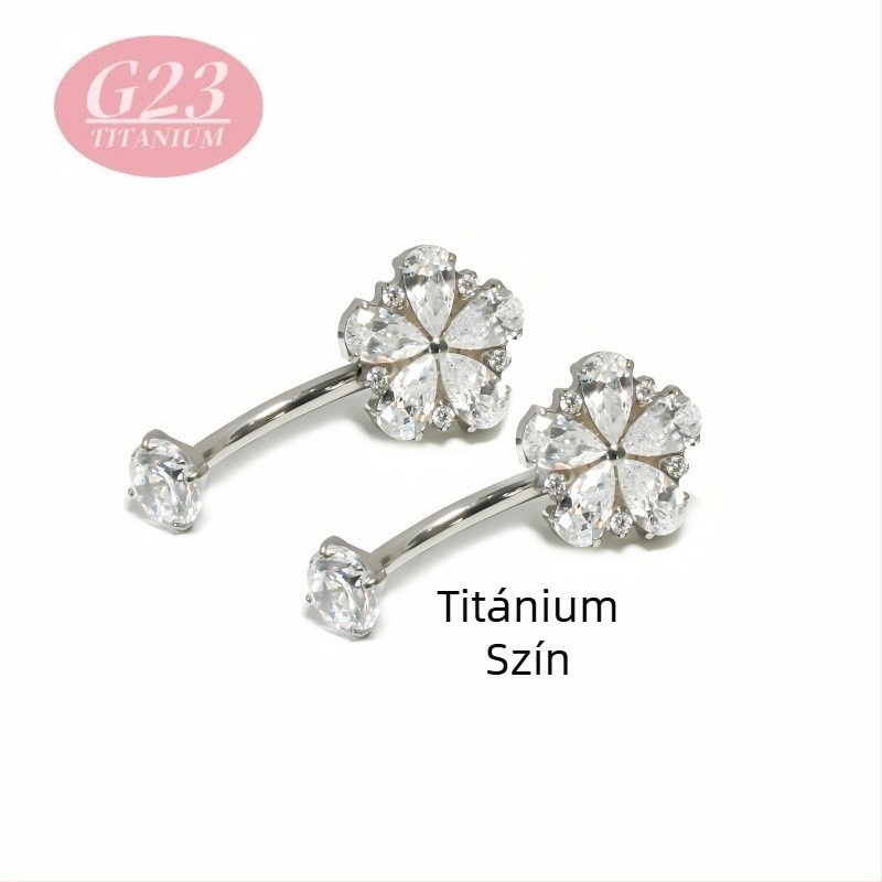 Köldök piercing, virág alak, titánötvözet, 5A cirkón, cirkónia berakás
