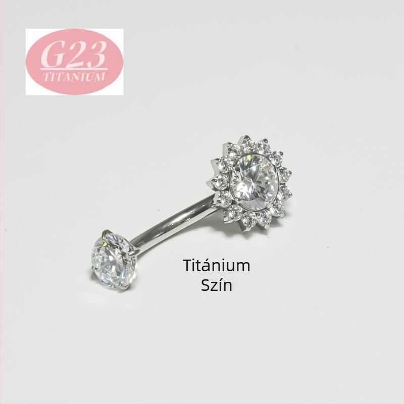 Köldök piercing, virág alak, titánötvözet, 5A cirkón, cirkónia berakás