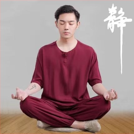 Tang-stílusú Zen tea ruha pamutszövettel, fonalas festett anyag, 90–95% pamut tartalom, hagyományos kínai stílusból merítve, 2022 őszön megjelenés