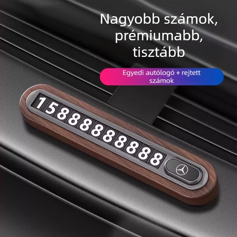 Diófából készült ideiglenes parkolási szám tábla autóhoz – rejtett típus, testreszabás nélkül