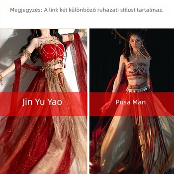 Etno táncos jelmez Dunhuang Apsara ihletésével, fémes selyem szövet, nyomtatás, fő anyag tartalom 95%+, mellékes anyag tartalom 95%+