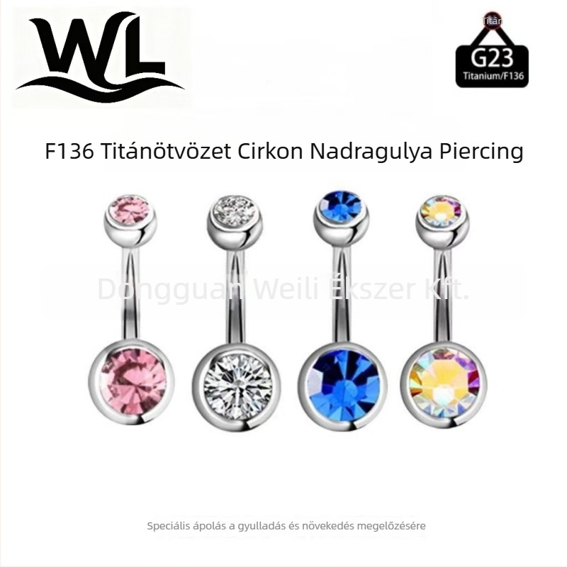 F136 titániumötvözet cirkón gömbös köldök piercing, geometrikus dizájn