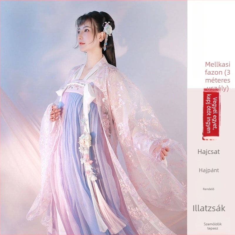 Hanfu női kínai stílusú ruhaszett — ruqun, mellkasig érő felső és derékig érő szoknya, diák stílus