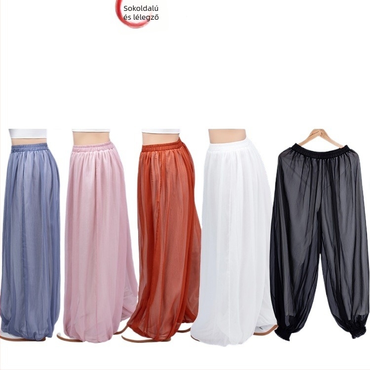 Női Tai Chi nadrág – nyári könnyű modell Lantern-stílusú nyolcszegmens brokáttal, reggeli edzéshez és mindennapi viselethez. Szövet: Chenille; Fő összetétel: Spandex; Fő anyag tartalma kevesebb mint 30%; Termék kód: F99M55H55M687T