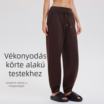 Női pamut jogging nadrág, középső derekú, nedvesség-elvezető, futásra és edzésre
