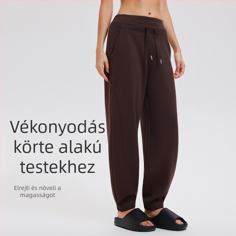 Női pamut jogging nadrág, középső derekú, nedvesség-elvezető, futásra és edzésre