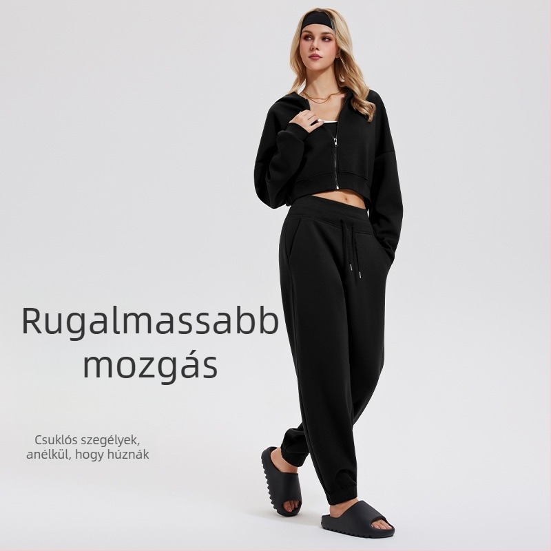 Női pamut jogging nadrág, középső derekú, nedvesség-elvezető, futásra és edzésre