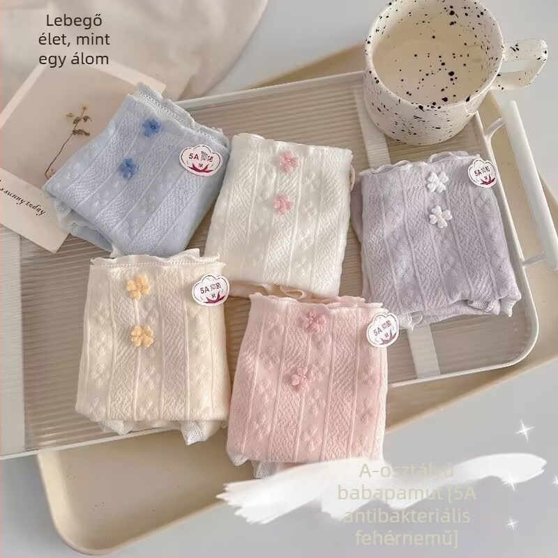 Koreai stílusú lányoknak készült alsónemű, jacquard mintázat, 5A antibakteriális belső varrás, 100% pamut, légáteresztő, középmagas derekú, csípőfedő