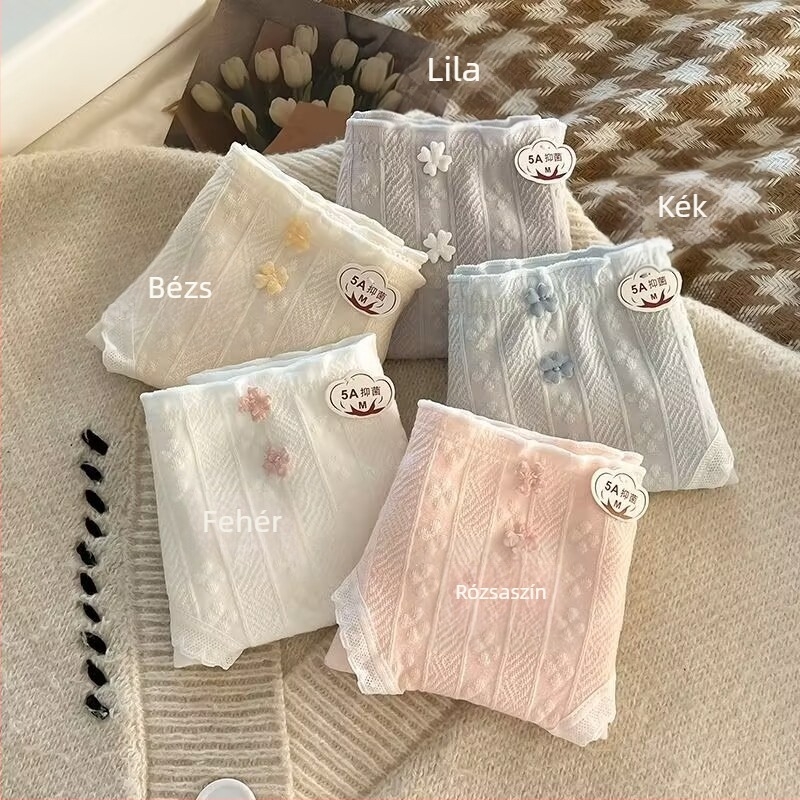 Koreai stílusú lányoknak készült alsónemű, jacquard mintázat, 5A antibakteriális belső varrás, 100% pamut, légáteresztő, középmagas derekú, csípőfedő