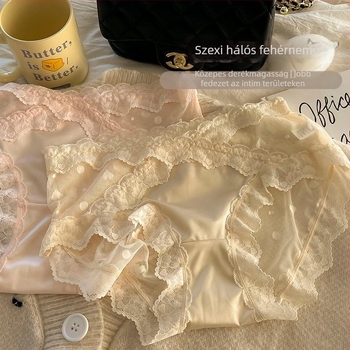 Női csipkés bikini alsó pamut belsőréssel a szeméremtájékon; lélegző, antibakteriális; nylon keverék.