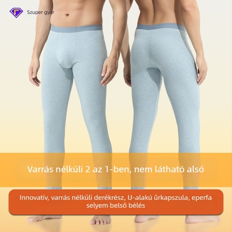 Őszi–téli 2–in–1, varrat nélküli, színes pamut férfi pizsama nadrág és leggings, vékony, meleg, egyszínű, raktáron