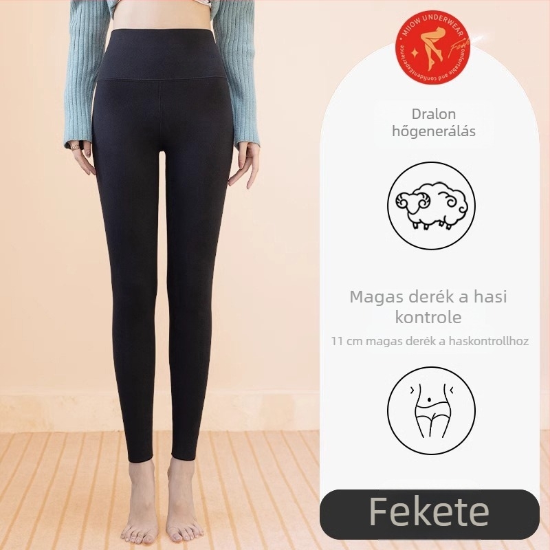 Női termo leggings, magas derékkal, fleece-béléssel, varrás nélküli, meleg alapréteg, poliészter-spandex keverék