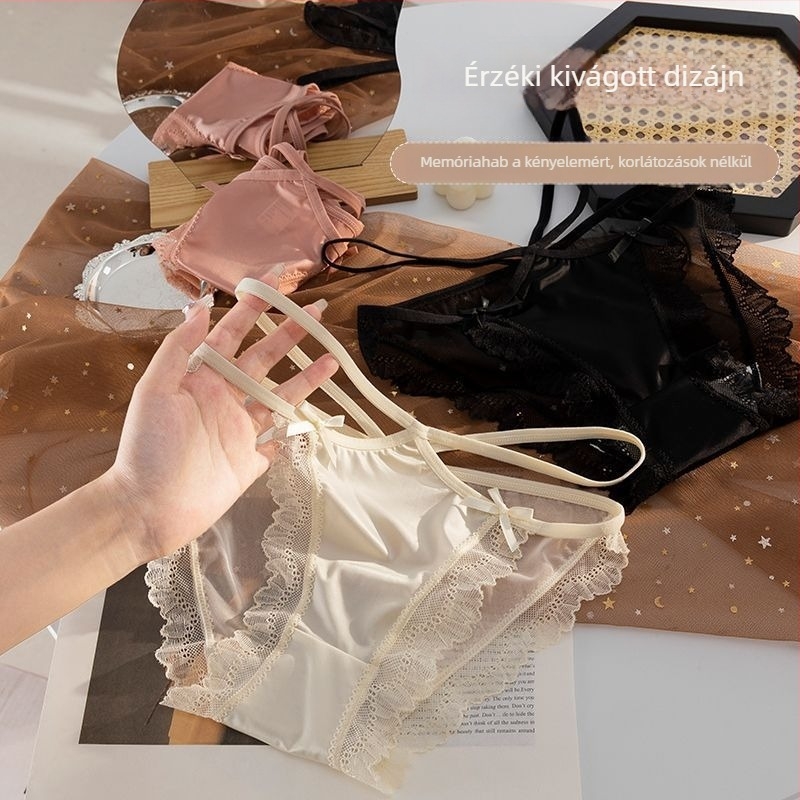 Varrás nélküli női alsónemű ice silk anyagból, alacsony derék, lélegző és kényelmes, csipkés, fenéket formázó fazon