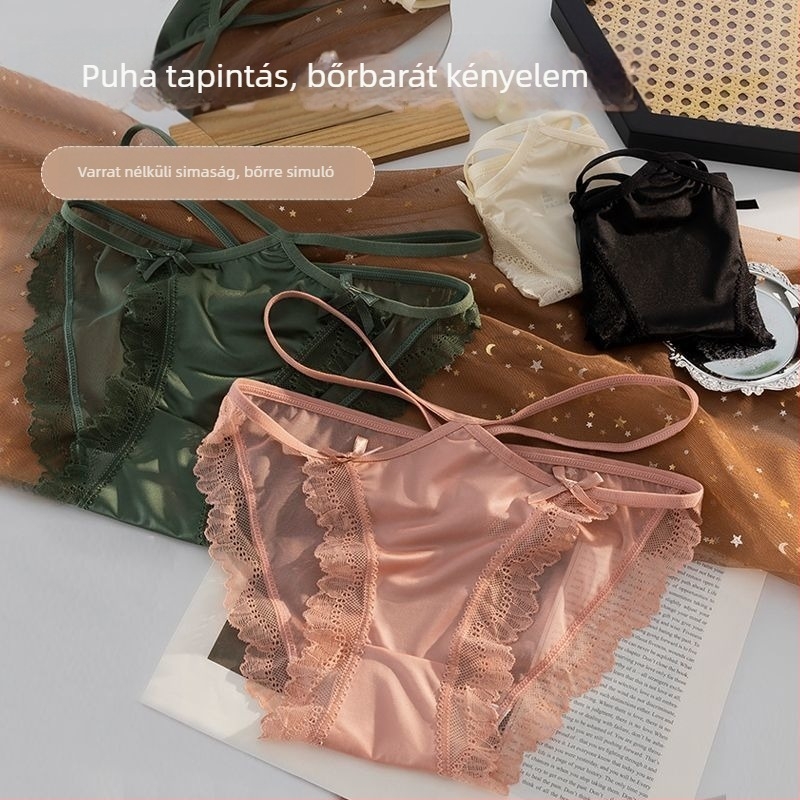 Varrás nélküli női alsónemű ice silk anyagból, alacsony derék, lélegző és kényelmes, csipkés, fenéket formázó fazon
