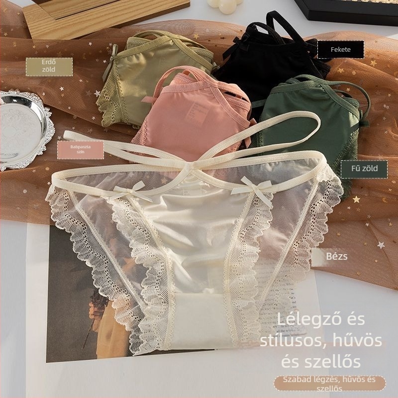 Varrás nélküli női alsónemű ice silk anyagból, alacsony derék, lélegző és kényelmes, csipkés, fenéket formázó fazon