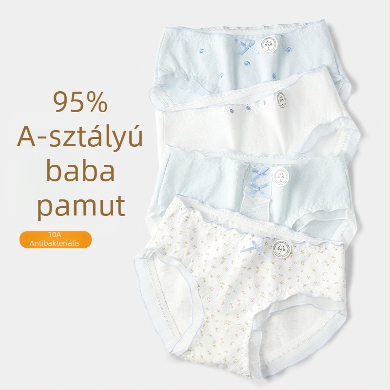 Lányoknak készült pamut alsónemű - középmagas derekú, háromszög fazonú bugyi, 90–95% pamut, 100% pamut bélés, légáteresztő, hullám mintázat