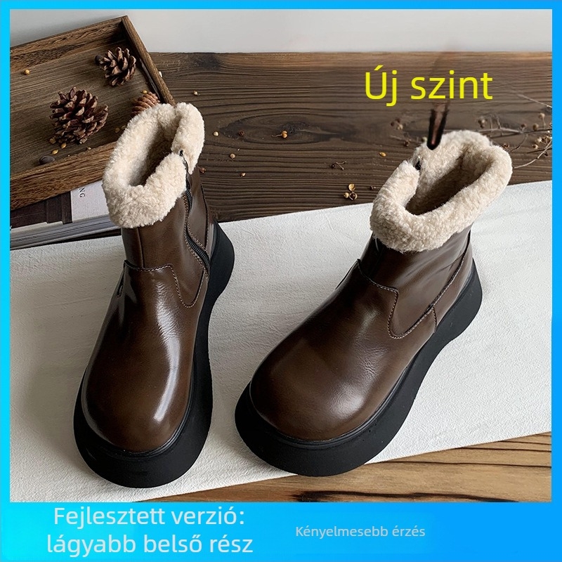 Női hócsizma vastag talppal, 3-5 cm-es magasság növeléssel, oldalsó cipzár, PU felsőrész, belső műszőrme, kerek orr, téli 2024