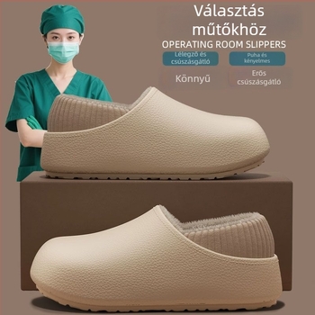 Női téli vízálló pamut papucs, fleece-betéttel, vastag talppal, beltéri orvosi ápolói cipő, csúszásmentes és szagtalan