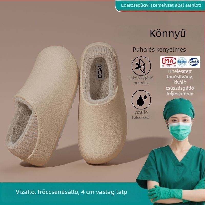 Női téli vízálló pamut papucs, fleece-betéttel, vastag talppal, beltéri orvosi ápolói cipő, csúszásmentes és szagtalan