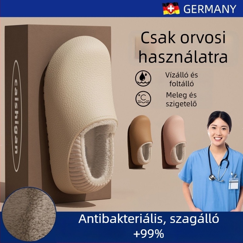 Női téli vízálló pamut papucs, fleece-betéttel, vastag talppal, beltéri orvosi ápolói cipő, csúszásmentes és szagtalan