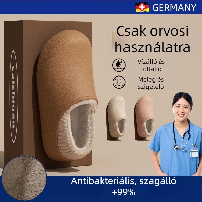 Női téli vízálló pamut papucs, fleece-betéttel, vastag talppal, beltéri orvosi ápolói cipő, csúszásmentes és szagtalan
