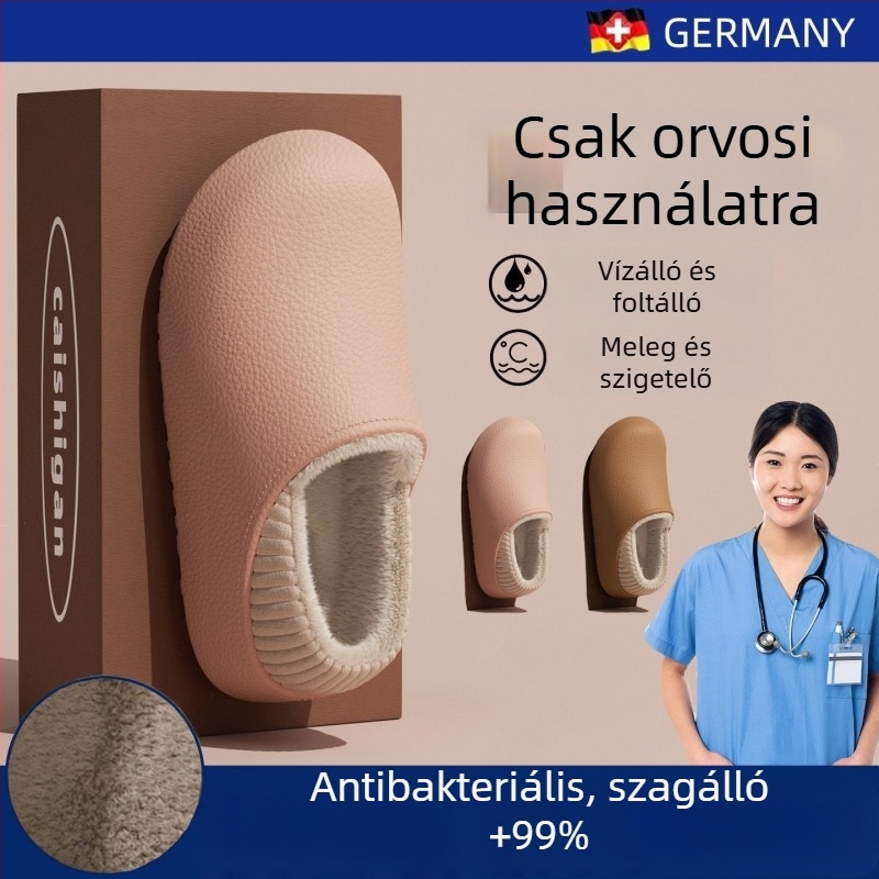 Női téli vízálló pamut papucs, fleece-betéttel, vastag talppal, beltéri orvosi ápolói cipő, csúszásmentes és szagtalan