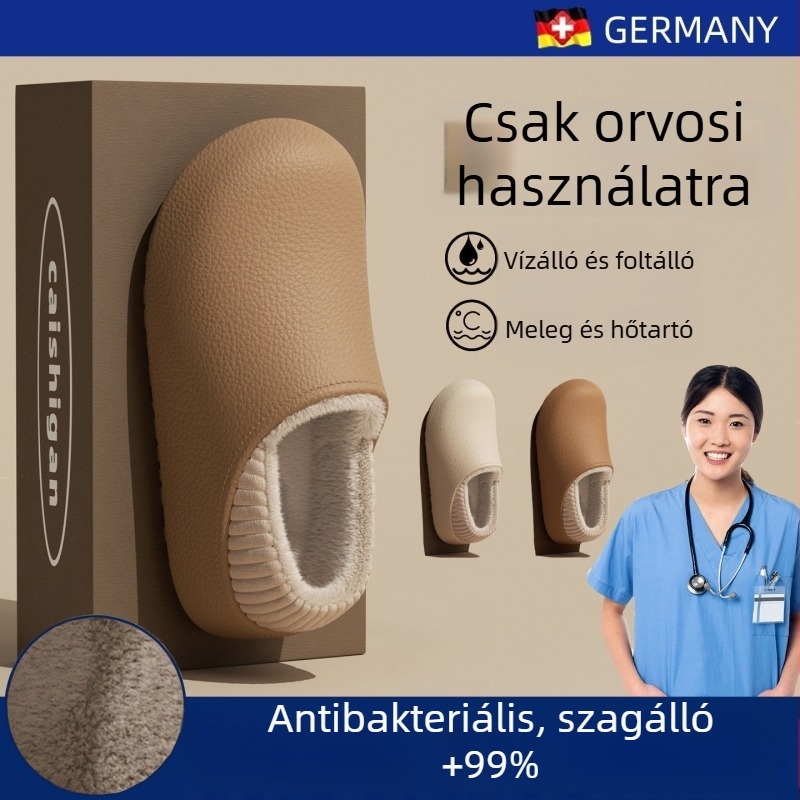 Női téli vízálló pamut papucs, fleece-betéttel, vastag talppal, beltéri orvosi ápolói cipő, csúszásmentes és szagtalan