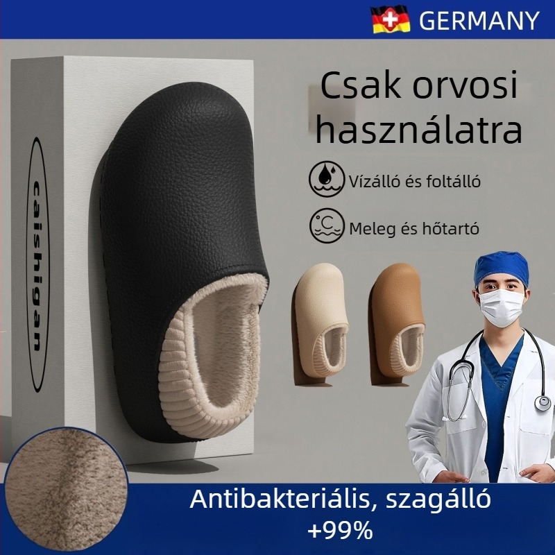 Női téli vízálló pamut papucs, fleece-betéttel, vastag talppal, beltéri orvosi ápolói cipő, csúszásmentes és szagtalan