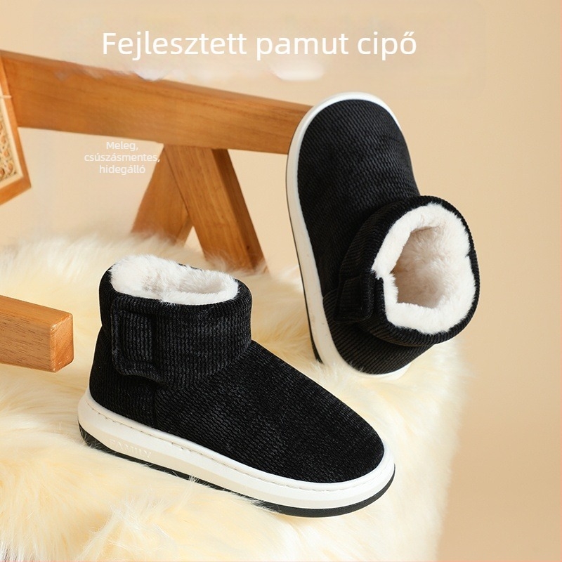 Meleg pamut papucs középkorúak és idősek számára, téli, Velcro-zárás, nubuk felsőrész, műszőrme bélés, csúszásmentes talp
