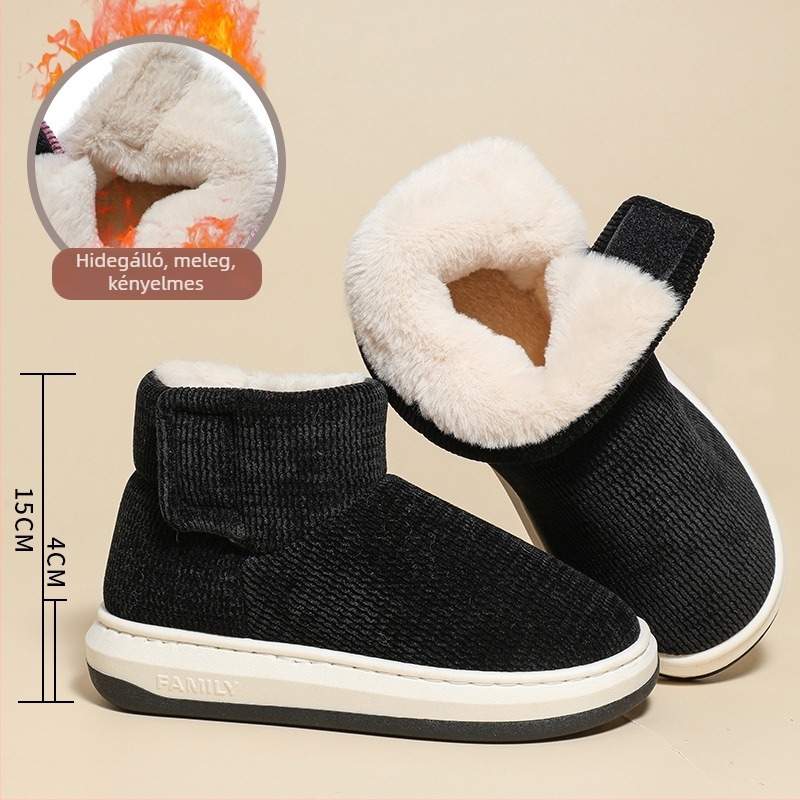 Meleg pamut papucs középkorúak és idősek számára, téli, Velcro-zárás, nubuk felsőrész, műszőrme bélés, csúszásmentes talp