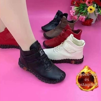 Női meleg csizma PU felsőrésszel, kaucsuk talppal, Velcro-zárás, műszőrme belső bélés, alacsony, vastag sarok 1–3 cm