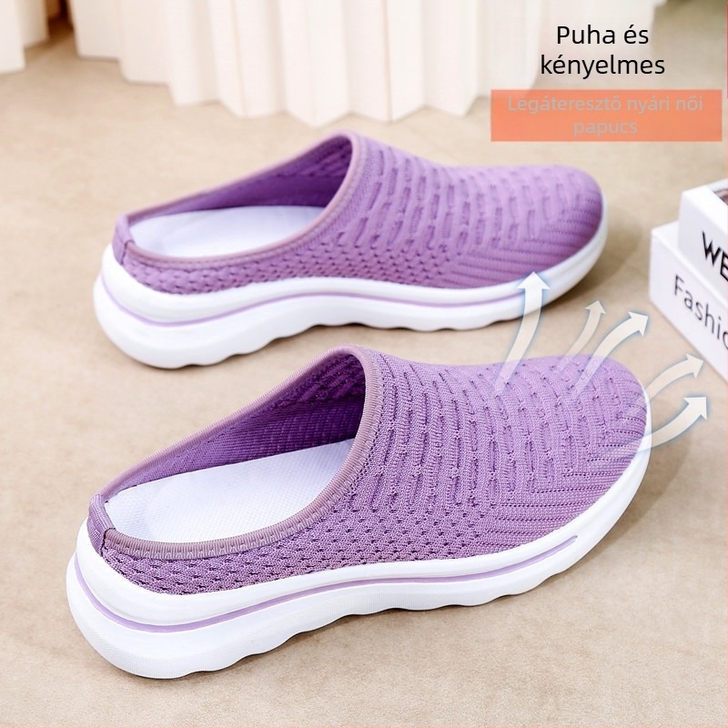Női Slip-on cipő, légáteresztő hálós felsőrész, alacsony talp, kerek orr, injekciós öntött talp, textilbélés