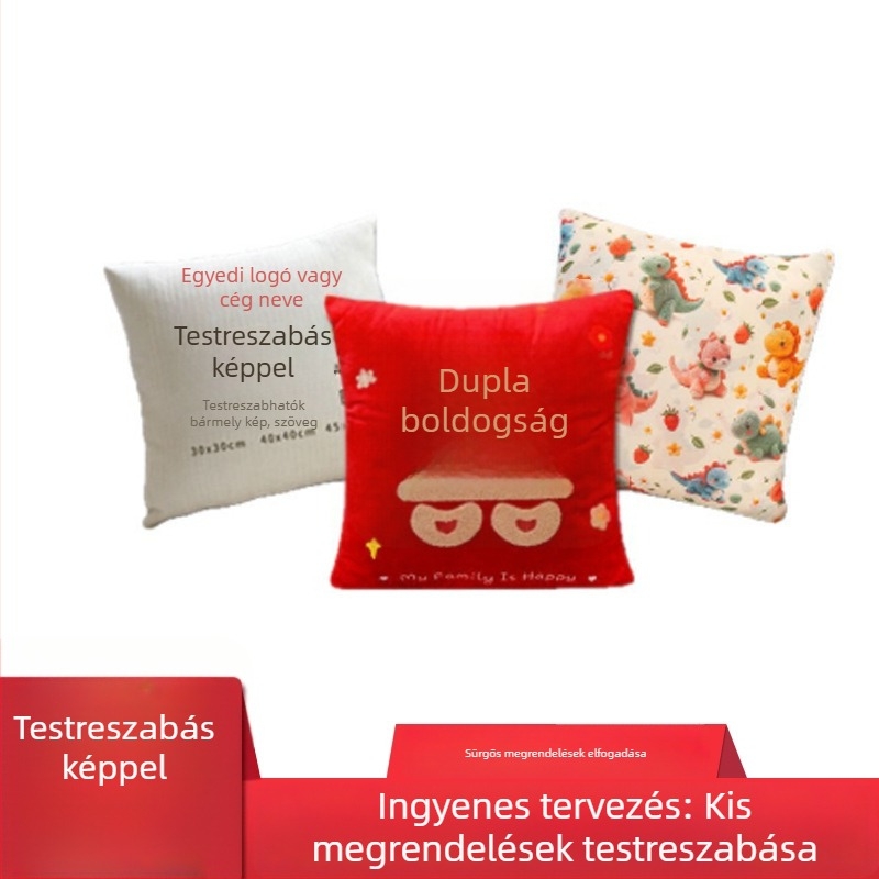 Személyre szabott esküvői párna a boldogság jelével