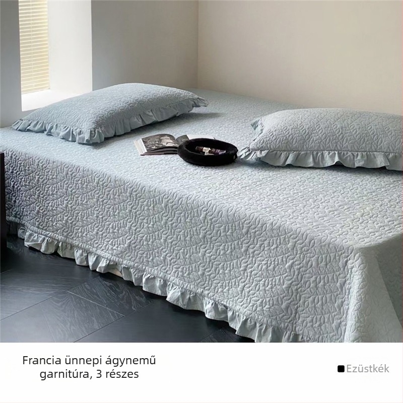 100% pamutból készült quiltelt paplanhuzat francia csipkével, mosott pamut, négyrészes készlet kettőágyas ágyhoz