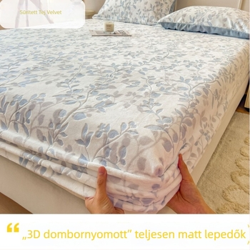Milk Velvet gumis lepedő 3D-relief virágos mintával, Coral Velvet téli vastag matracvédő