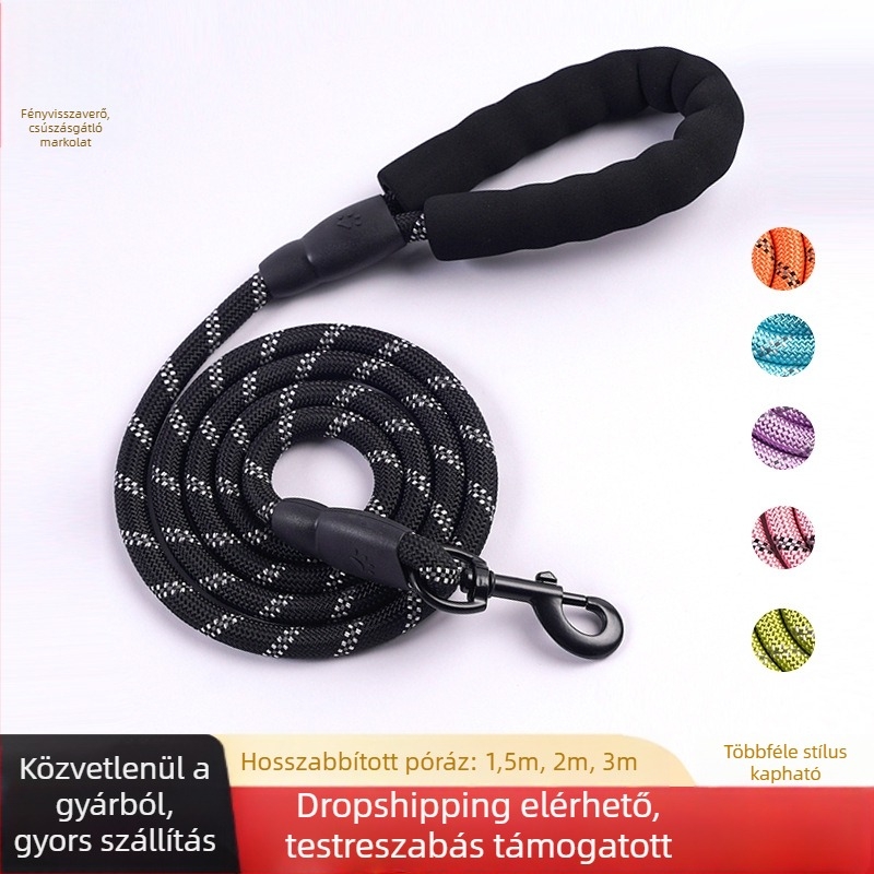 Nylon kutyapóráz fényvisszaverő csíkkal, P-stílusú edző- és húzópóráz, szakadás elleni védelemmel, kistől a nagytestű kutyákig