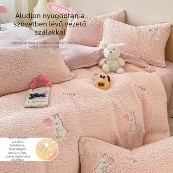 Téli báránytej bársony plüss ágyneműkészlet, négy részes, rajzfilm mintával, Sherpa plüss