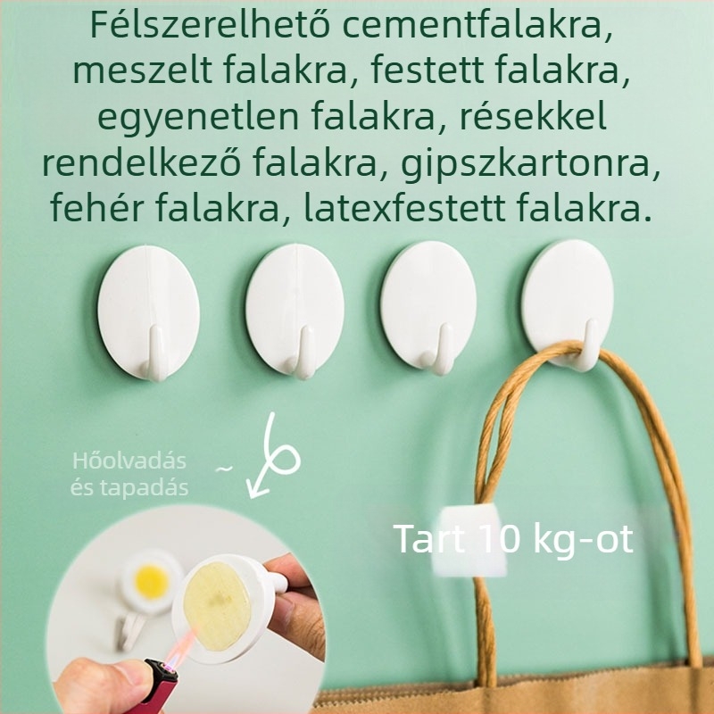 KOMEKI Ragasztó kampó, műanyag, fúrás nélkül, 2 darabos készlet, teherbírás 3 kg
