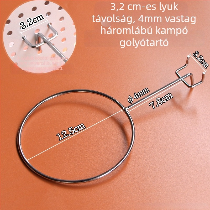 Vasból készült sapkátartó perforált tábla számára, egy kampóval, modern minimalist stílus, teherbírás 3 kg, 1 db
