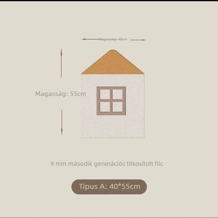 3D gyerek ház filc falidekor – rajzfilmszerű stílus, geometriai absztrakt minta, poliészter, testreszabás elérhető, alkalmas nappalira, hálószobára, dolgozószobára