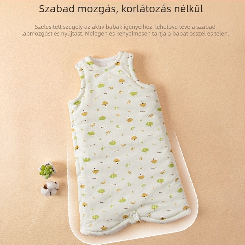Pamut hosszú alvózsák gyerekeknek, ujj nélküli, őszi–téli töltetű pizsama