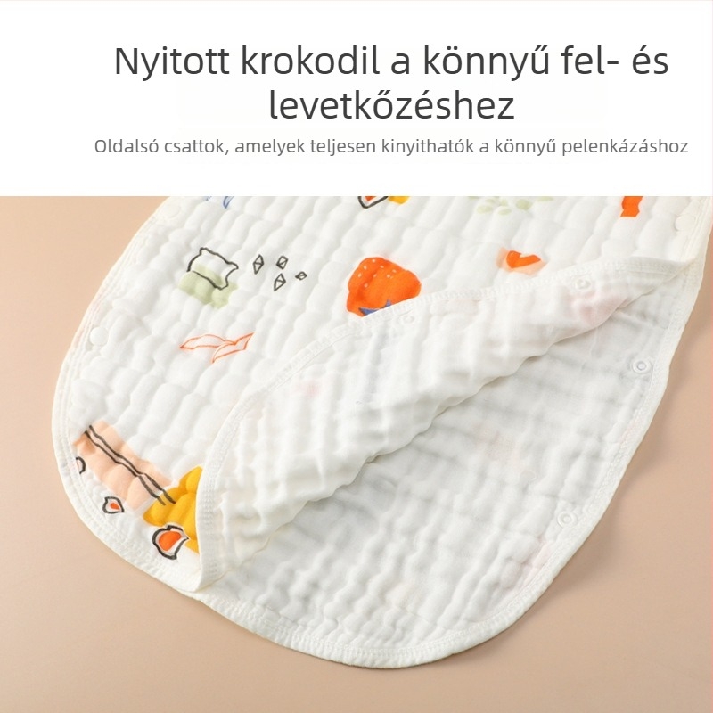 Belchiro Baba alvózsák 100% tiszta pamut gézből, ujj nélküli, rajzfilm mintázat, típus: alvózsák / anti-kick takaró