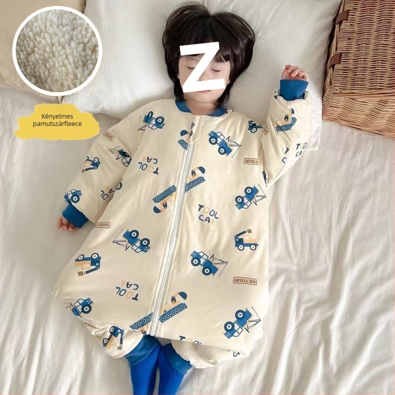 Gyerekeknek készült őszi-téli vastag hálózsák, cipzárral, elválasztott lábakkal, 100% pamut külső, kasmírtöltet, cartoon stílus, uniszex